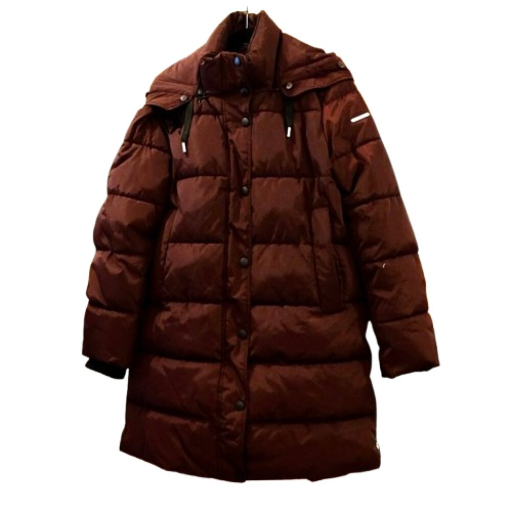 LAUNDRY BY SHELLI SEGAL~Womens Fitted Puffer Coat 3/4 Length Plum Purple SZ MED